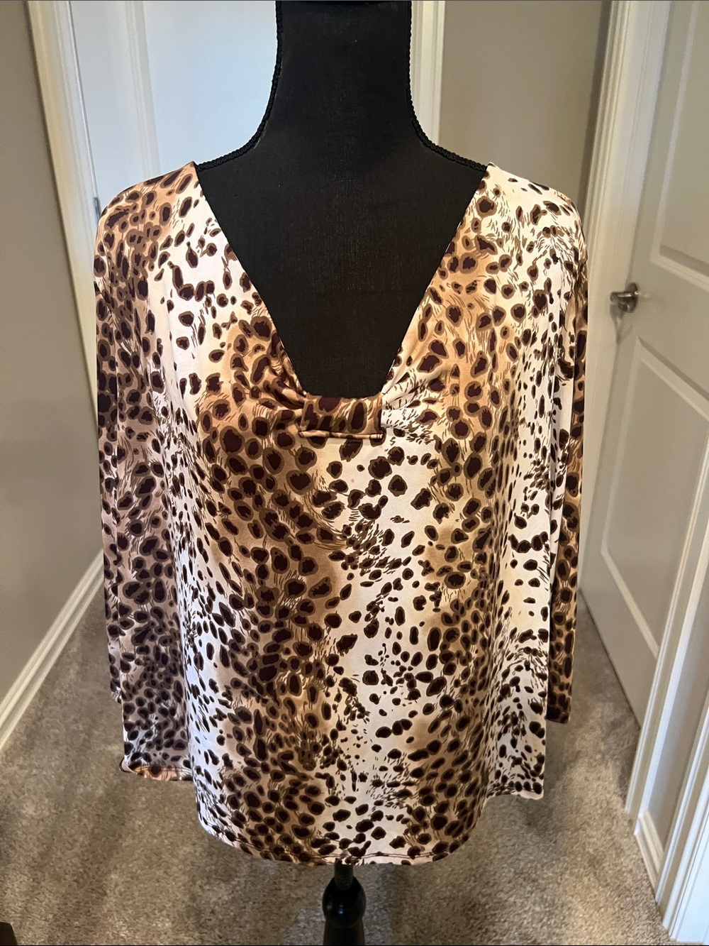 George Brown and Cream Animal Print Satin V-Neck Blouse